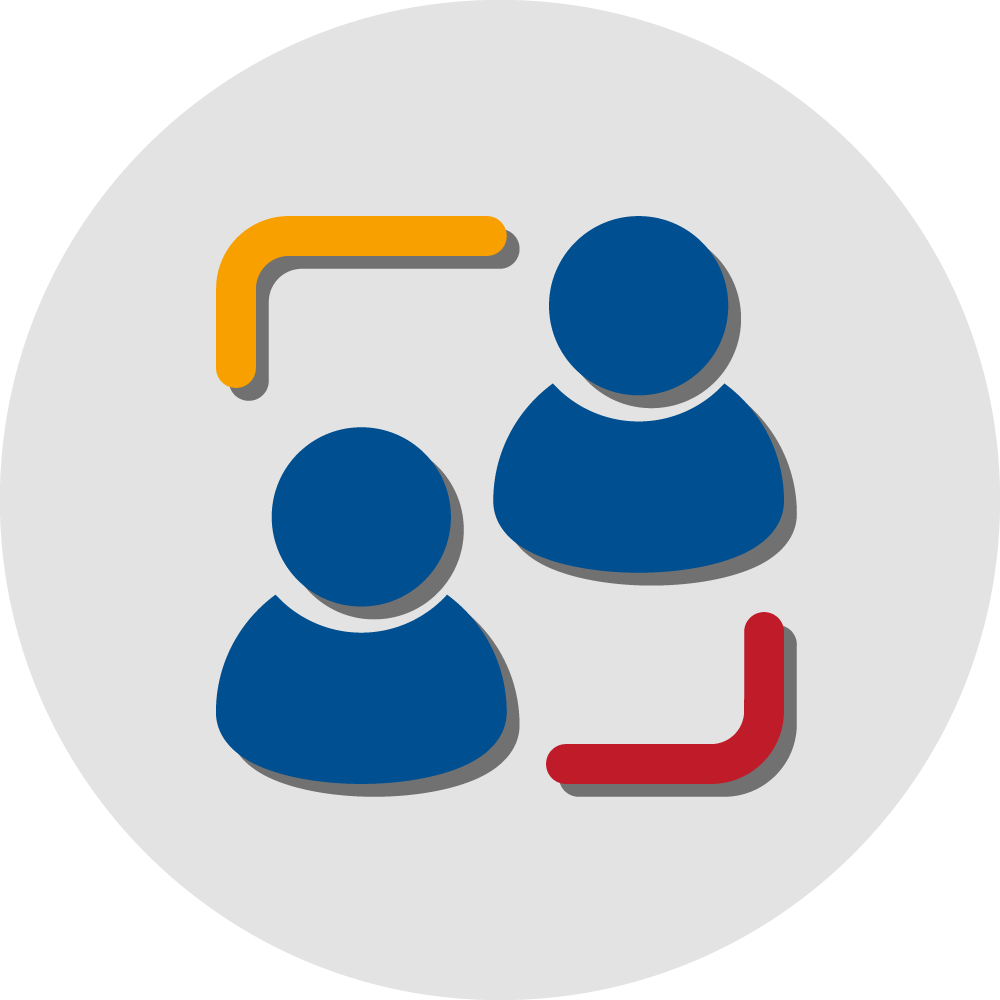 A network depicted by a circle with two people interconnected