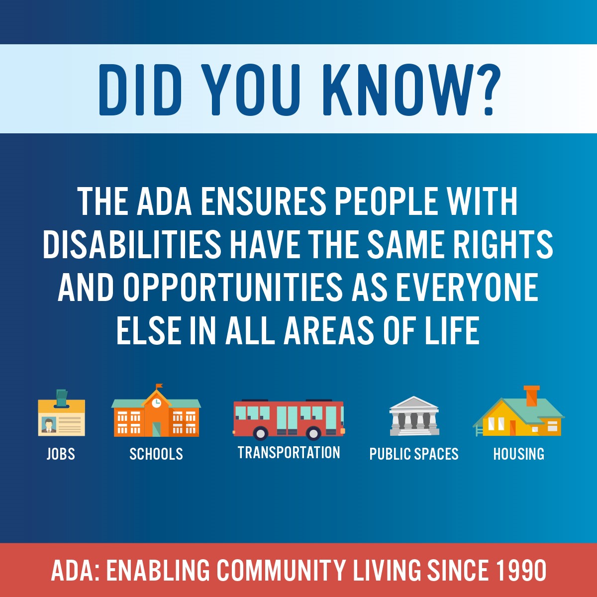 ADA ensures people with disabilities have the same rights and opportunities as everyone else